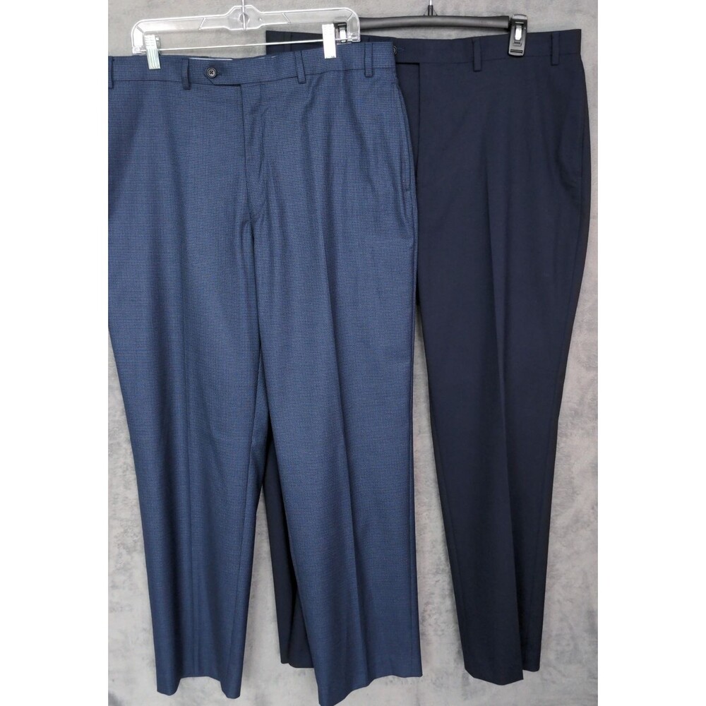 Lot of 2 Lauren Ralph Lauren Dress Pants Men's 38x32 Navy Blue Check Flat Front